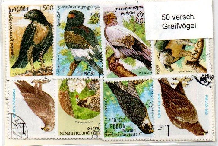 Balíček známek , Dravci - 50 ks