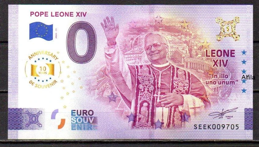 0 Euro Souvenir, Itálie, 2025, Papež Lev, Leon XIV