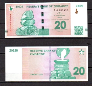 Zimbabwe 20 Zig 2024 UNC