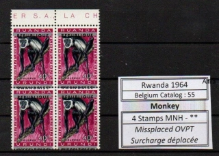 Rwanda známky, opice, posun