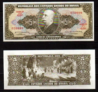 Brazílie 5 Cruzeiros 1964 UNC P.176c