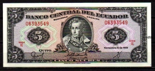 Ekvádor 5 Sucres 1988 UNC P.113d