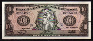 Ekvádor 10 Sucres 1986 UNC P.121a