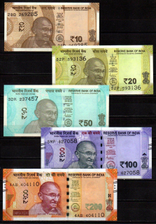 Indie set 10,20,50,100,200 Rupees 2018-2024 UNC