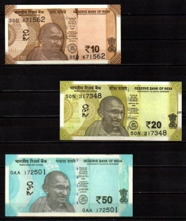 Indie set 10,20,50 Rupees 2017-2025 UNC