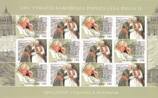 Slovensko - Spoločné vydanie s Poľskom: 100. výročie narodenia pápeža Jána Pavla II. (1920 – 2005)