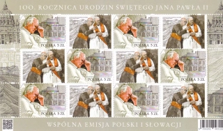 Polsko - Spoločné vydanie s Poľskom: 100. výročie narodenia pápeža Jána Pavla II. (1920 – 2005)